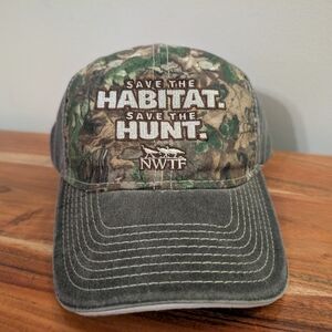 NWTF Save The Habitat Save The Hunt Brown Camo Adjustable Baseball Hat Cap NWT